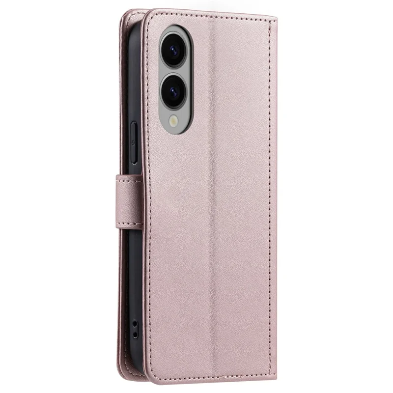 Capa Carteira para Samsung Galaxy S25 Edge em Couro PU com Grade de Losangos - Ouro Rosa