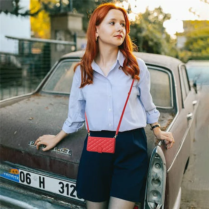 For Samsung Galaxy S25 Edge Wallet Case Rhombus Grid PU Leather Phone Cover - Red