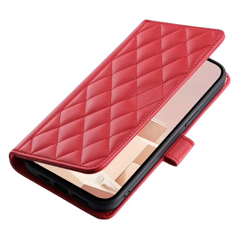 For Samsung Galaxy S25 Edge Wallet Case Rhombus Grid PU Leather Phone Cover - Red