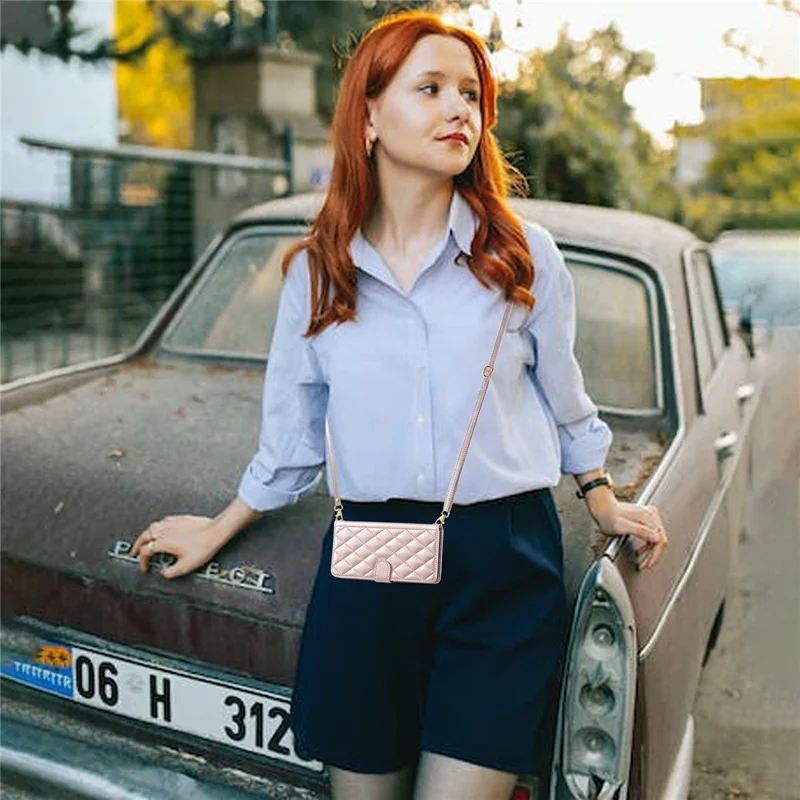 For Xiaomi Poco X7 Pro 5G  /  Redmi Turbo 4 5G Wallet Case Rhombus Grid PU Leather Phone Cover - Rose Gold