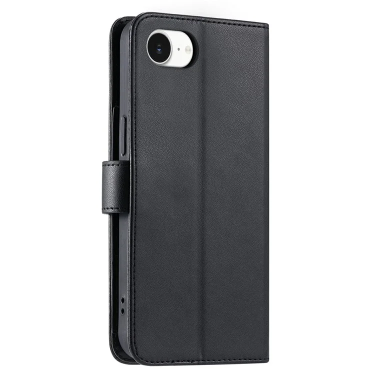 For iPhone 16e Crossbody Leather Case Ring Buckle Wallet Stand Rhombus Mobile Cover - Black