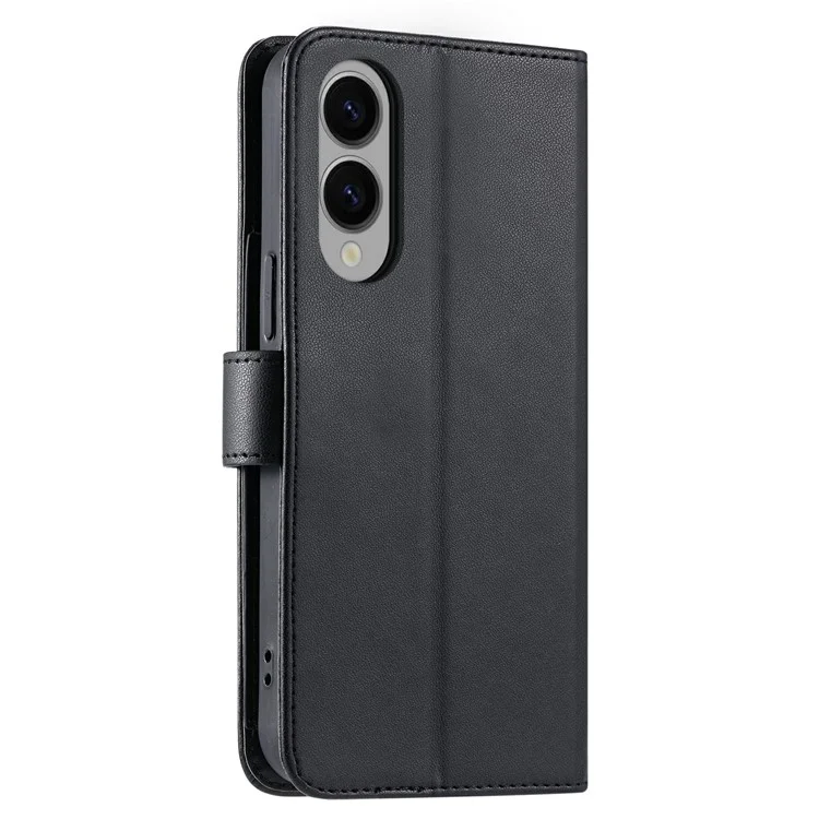 For Samsung Galaxy S25 Edge Crossbody Leather Case Ring Buckle Wallet Stand Rhombus Mobile Cover - Black