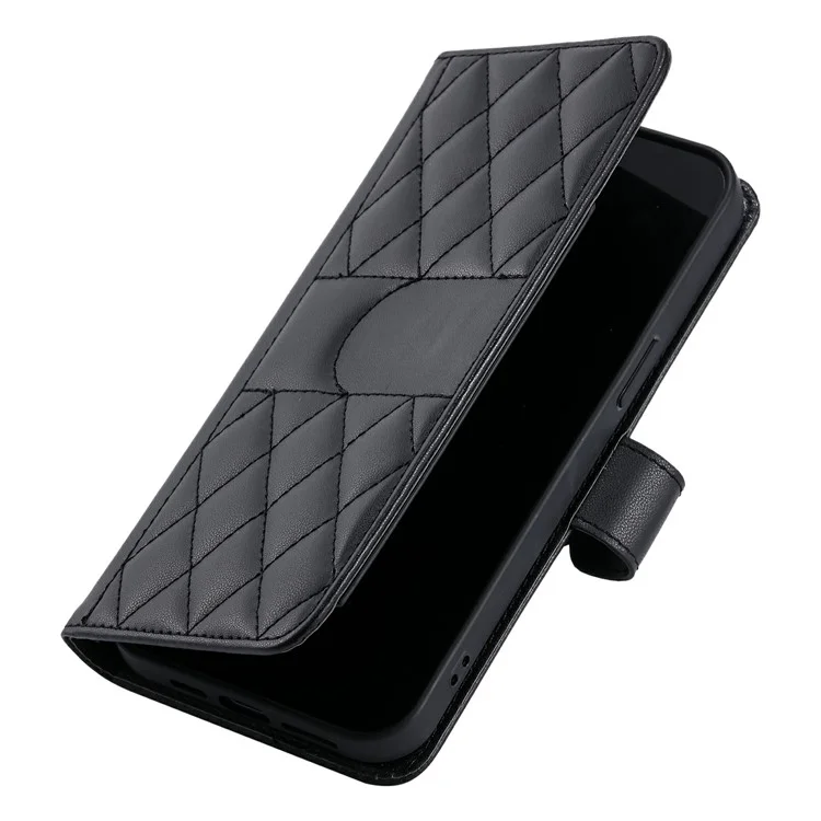 For Samsung Galaxy S25 Edge Crossbody Leather Case Ring Buckle Wallet Stand Rhombus Mobile Cover - Black