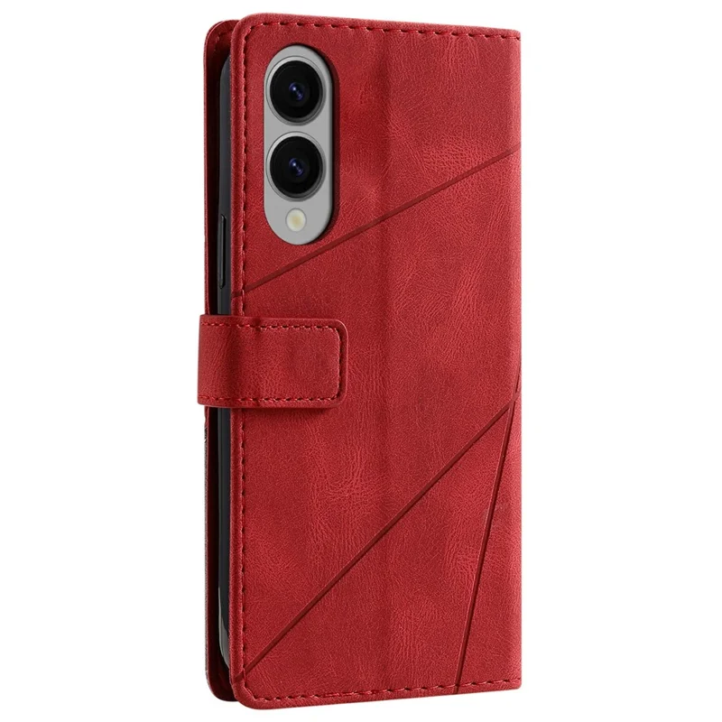 For Samsung Galaxy S25 Edge Case Imprinted Lines PU Leather Splicing Wallet Phone Cover - Red