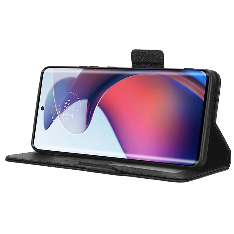 Für Motorola Edge 30 Fusion 5G / Moto S30 Pro 5g Litchi Textur PU Leder Dual Magnetic Clasp -hülle Ballet -brieftasche Telefonabdeckung - Schwarz