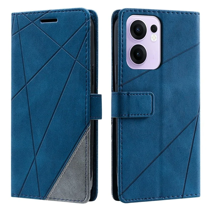 Cover a portafoglio in pelle PU con linee stampate per Oppo Reno13 F 4G / 5G - Blu