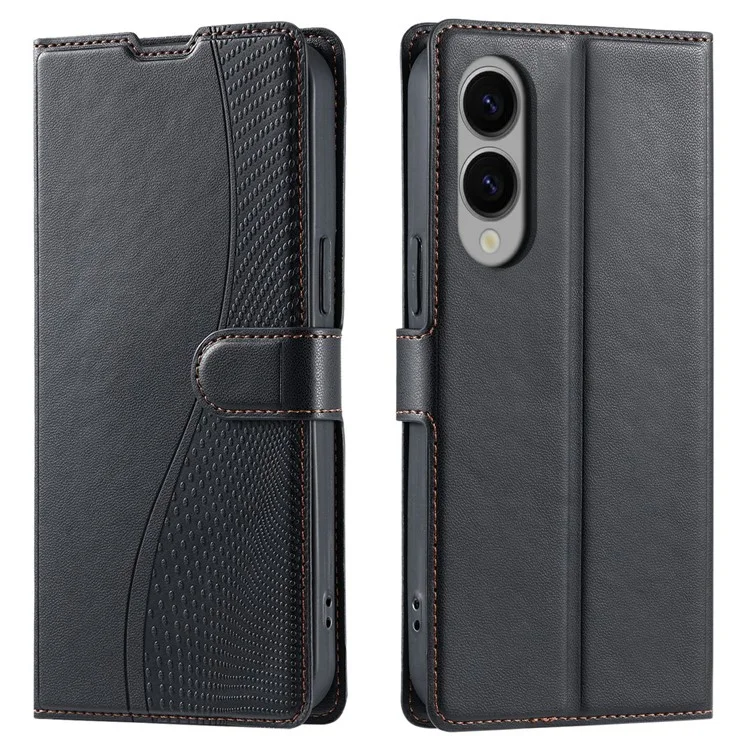 For Samsung Galaxy S25 Edge Case Dots Imprinted PU Leather Flip Phone Cover with Card Slot, Strap - Black