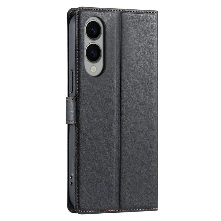 For Samsung Galaxy S25 Edge Case Dots Imprinted PU Leather Flip Phone Cover with Card Slot, Strap - Black