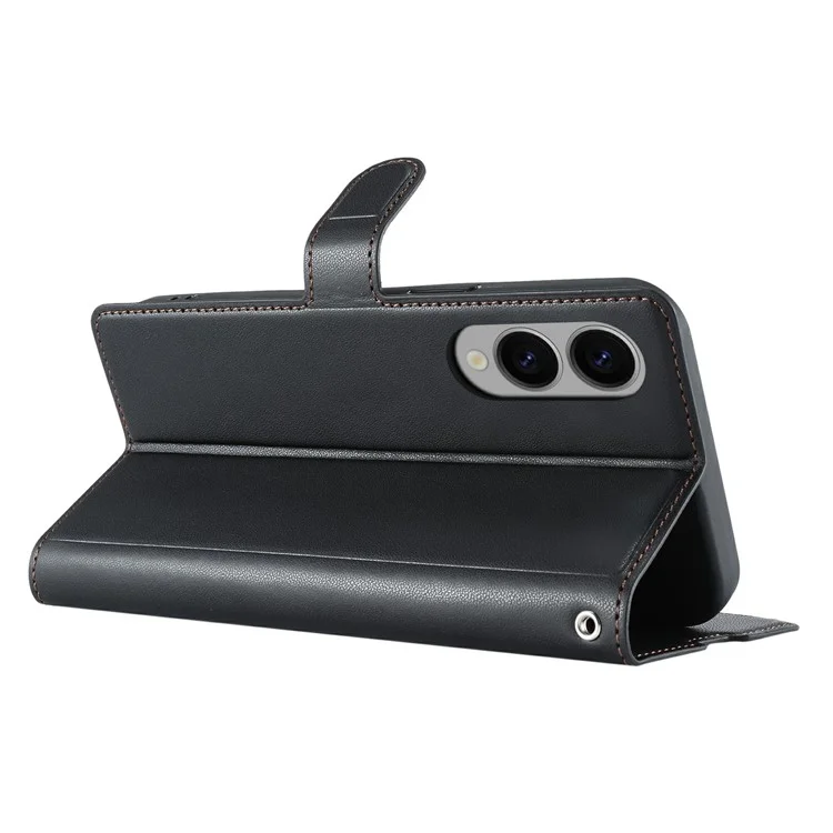 For Samsung Galaxy S25 Edge Case Dots Imprinted PU Leather Flip Phone Cover with Card Slot, Strap - Black