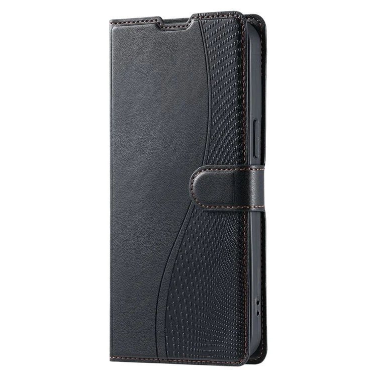 For Samsung Galaxy S25 Edge Case Dots Imprinted PU Leather Flip Phone Cover with Card Slot, Strap - Black