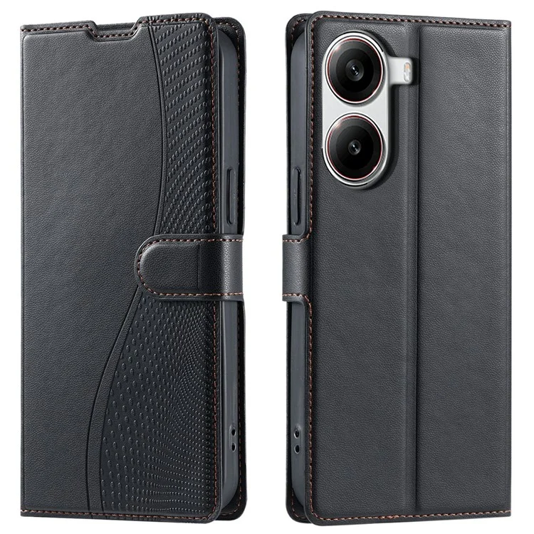 For Xiaomi Redmi Turbo 4 5G / Poco X7 Pro 5G Case Dots Imprinted PU Leather Flip Phone Cover with Card Slot, Strap - Black