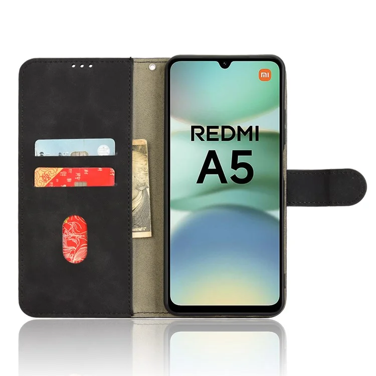 Para Xiaomi Redmi A5 4G / Poco C71 4G Capa de Couro Estilo Pele Antiderrapante Carteira Capa de Telefone Flip - Preto