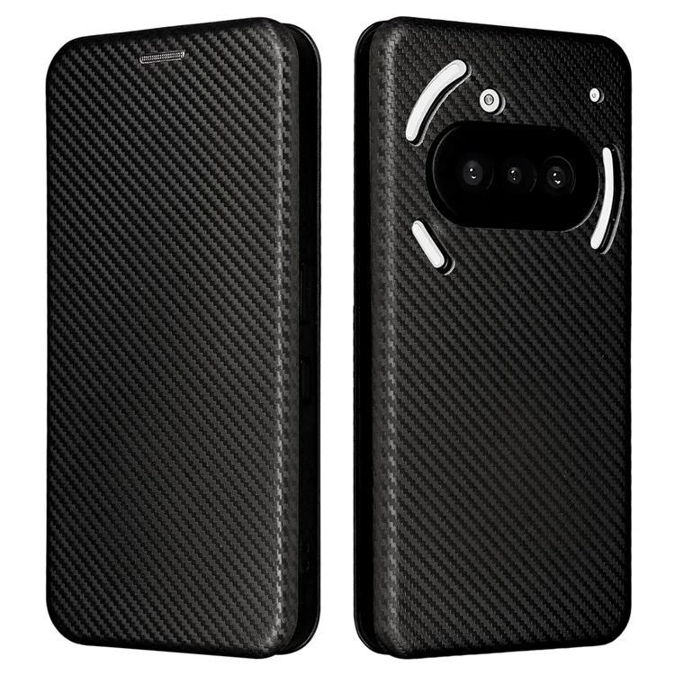 For Nothing Phone (3a) Case Carbon Fiber Texture Drop-Proof PU Leather Phone Cover - Black