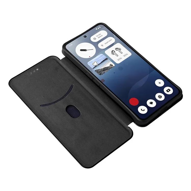 For Nothing Phone (3a) Case Carbon Fiber Texture Drop-Proof PU Leather Phone Cover - Black
