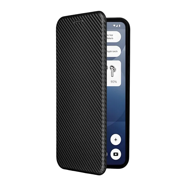 For Nothing Phone (3a) Case Carbon Fiber Texture Drop-Proof PU Leather Phone Cover - Black