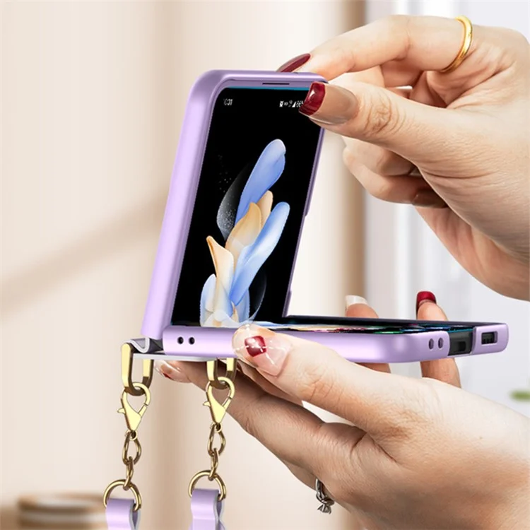 GKK Для Samsung Galaxy Z Flip3 5G Ultra Slim PC Phone Case с Ручным Ремешком, Закаленное Стеклянное Пленка с Полной Защитой Пленки с Полной Защитой - Пурпурный