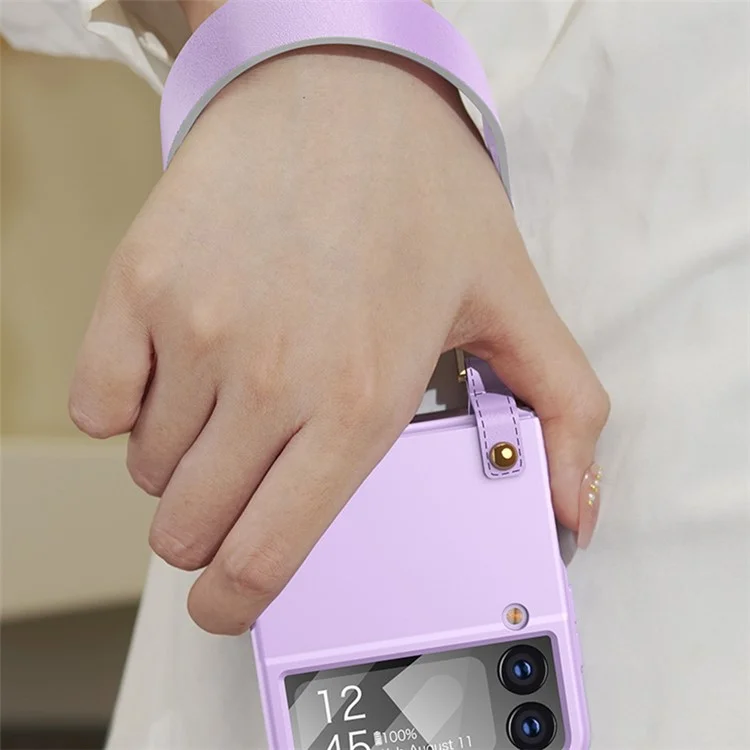 GKK Для Samsung Galaxy Z Flip3 5G Ultra Slim PC Phone Case с Ручным Ремешком, Закаленное Стеклянное Пленка с Полной Защитой Пленки с Полной Защитой - Пурпурный