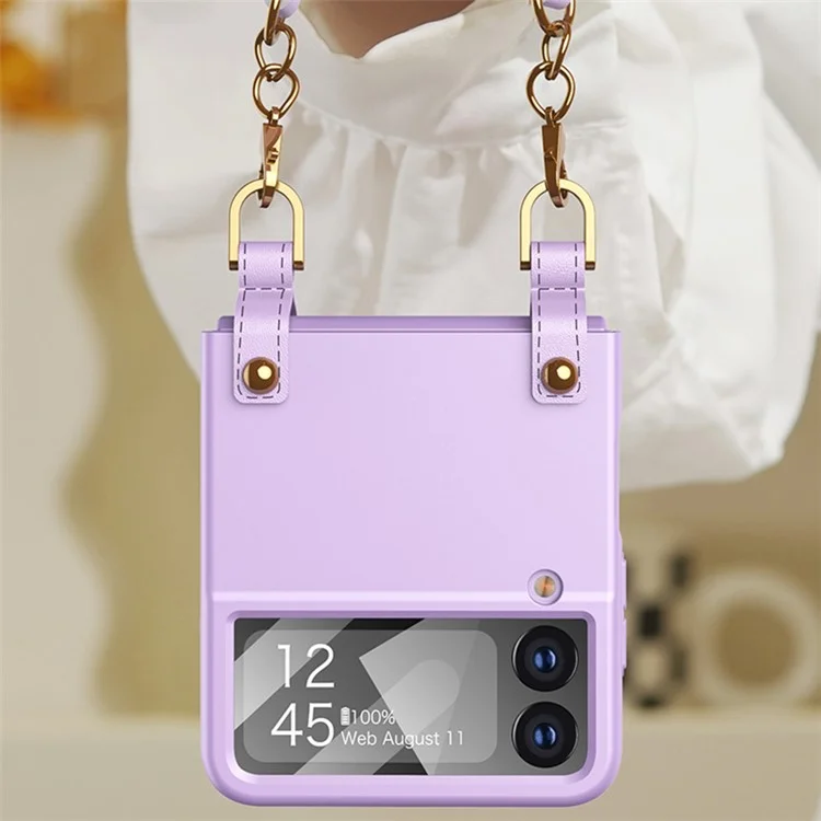GKK Для Samsung Galaxy Z Flip3 5G Ultra Slim PC Phone Case с Ручным Ремешком, Закаленное Стеклянное Пленка с Полной Защитой Пленки с Полной Защитой - Пурпурный