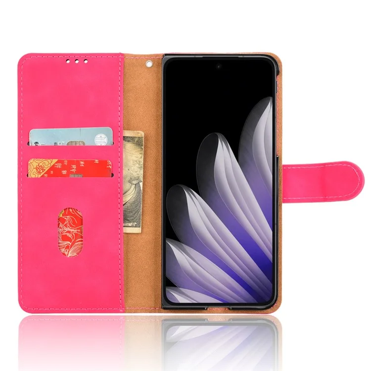 For Oppo Find N5 5G Leather Case Skin Feel Anti Drop Wallet Flip Phone Cover - Rose