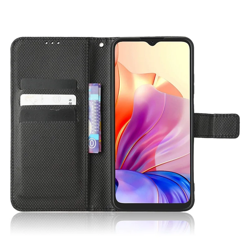 For Blackview Oscal C80 4G PU Leather Diamond Texture Case Magnetic Clasp Anti-drop Phone Cover with Stand Wallet - Black