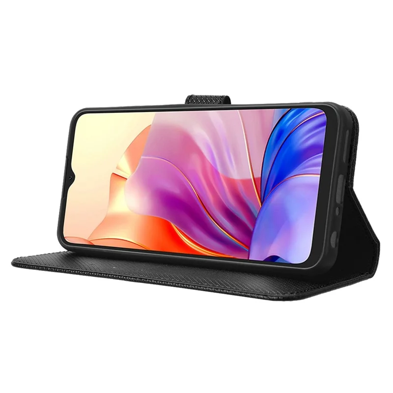 For Blackview Oscal C80 4G PU Leather Diamond Texture Case Magnetic Clasp Anti-drop Phone Cover with Stand Wallet - Black