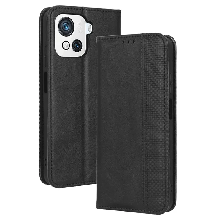 Pour Blackview Oscal C80 4G Motif Imprimé Portefeuille Étui de téléphone Texture rétro Cuir PU Support Magnétique Absorption Clapet - Noir