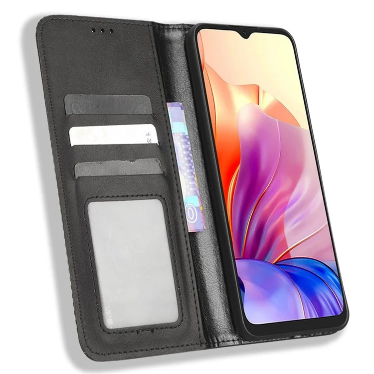 Pour Blackview Oscal C80 4G Motif Imprimé Portefeuille Étui de téléphone Texture rétro Cuir PU Support Magnétique Absorption Clapet - Noir
