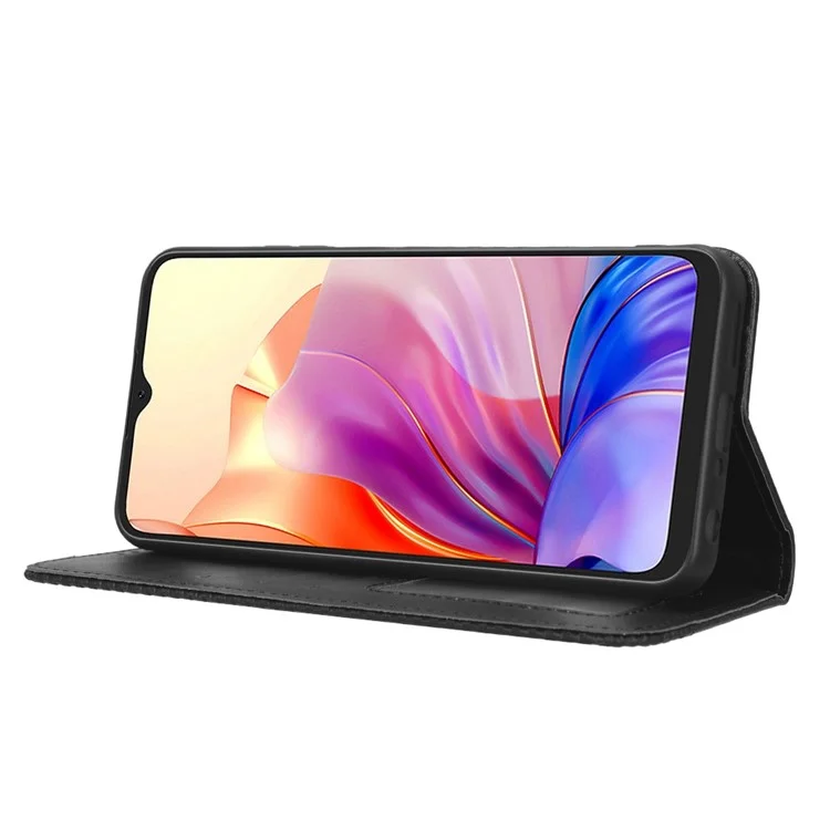Pour Blackview Oscal C80 4G Motif Imprimé Portefeuille Étui de téléphone Texture rétro Cuir PU Support Magnétique Absorption Clapet - Noir