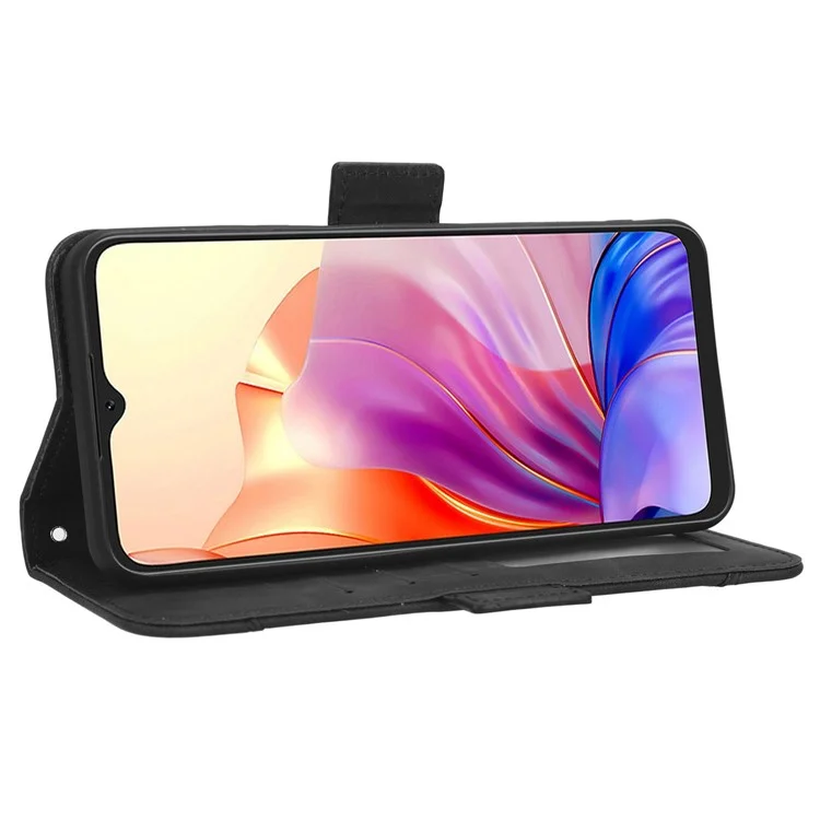 Pour Blackview Oscal C80 4G Étui Folio en Cuir PU, Fentes pour Cartes Multiples, Support, Double Fermoir Magnétique, Housse de Protection Antichoc - Noir