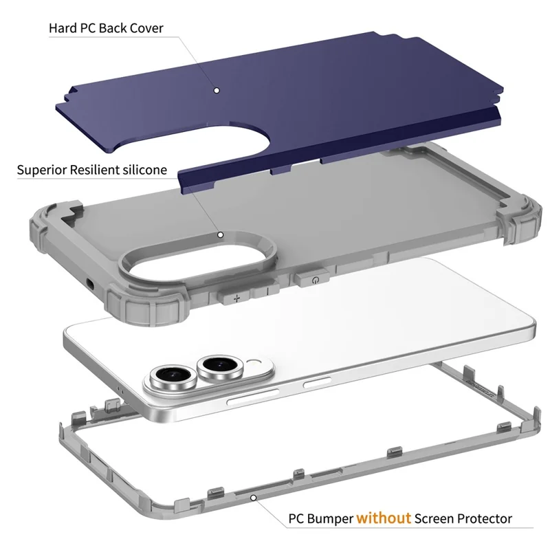 L-Style For Samsung Galaxy S25 Edge Case Shockproof PC + TPU Phone Back Cover - Navy Blue
