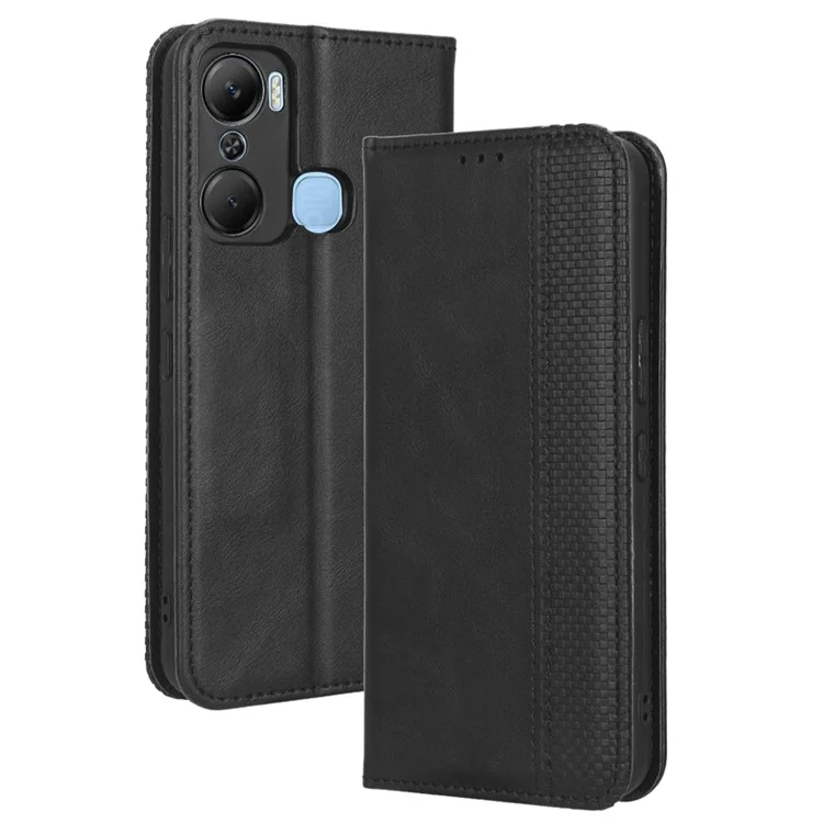 Für Infinix Hot 12 Pro 4G X668C Retro Textur PU Leder Flip Wallet Hülle Gedruckter Musterstand Magnetisch Automatisch Absorbiertes Folio-telefonabdeckung - Schwarz