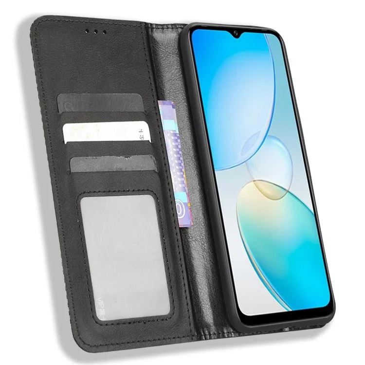 Für Infinix Hot 12 Pro 4G X668C Retro Textur PU Leder Flip Wallet Hülle Gedruckter Musterstand Magnetisch Automatisch Absorbiertes Folio-telefonabdeckung - Schwarz