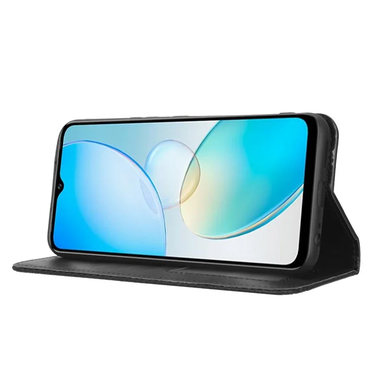 Für Infinix Hot 12 Pro 4G X668C Retro Textur PU Leder Flip Wallet Hülle Gedruckter Musterstand Magnetisch Automatisch Absorbiertes Folio-telefonabdeckung - Schwarz