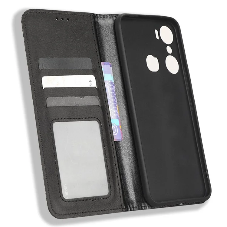 Für Infinix Hot 12 Pro 4G X668C Retro Textur PU Leder Flip Wallet Hülle Gedruckter Musterstand Magnetisch Automatisch Absorbiertes Folio-telefonabdeckung - Schwarz