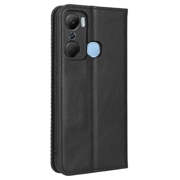 Für Infinix Hot 12 Pro 4G X668C Retro Textur PU Leder Flip Wallet Hülle Gedruckter Musterstand Magnetisch Automatisch Absorbiertes Folio-telefonabdeckung - Schwarz