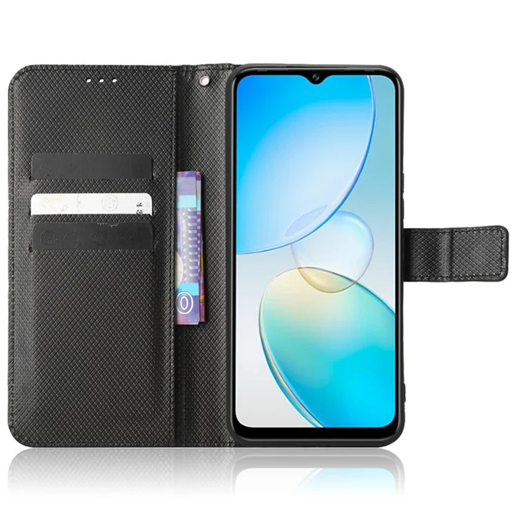 Pour Infinix Hot 12 Pro 4G X668C PU Leather Flip Folio Case de Texture de Diamant Soft TPU TPU Inner Shell Téléphone Couvercle Avec Sangle - le Noir