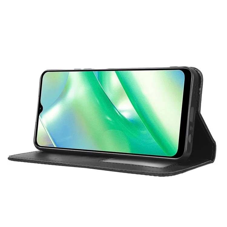 For Realme C33 4G Retro Texture PU Leather Flip Wallet Cover Stand Magnetic Auto Closing Imprinted Pattern Phone Case - Black