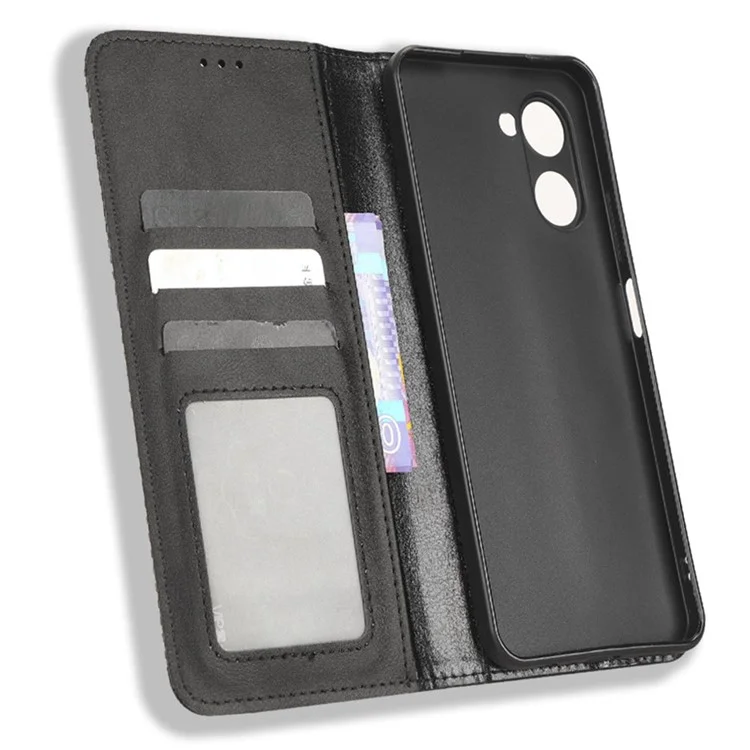 For Realme C33 4G Retro Texture PU Leather Flip Wallet Cover Stand Magnetic Auto Closing Imprinted Pattern Phone Case - Black