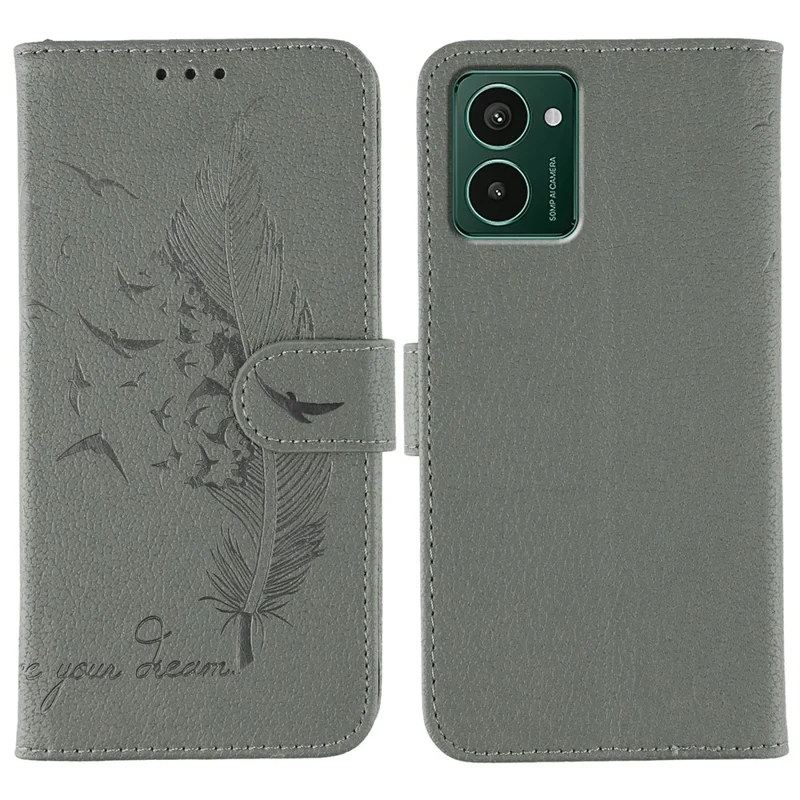 For HMD Pulse Pro Case Feather Imprint PU Leather Wallet Phone Cover - Grey