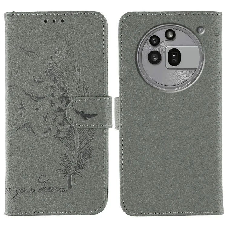Funda de Cuero PU con Diseño de Pluma para Nothing Phone (3a) Pro - Gris