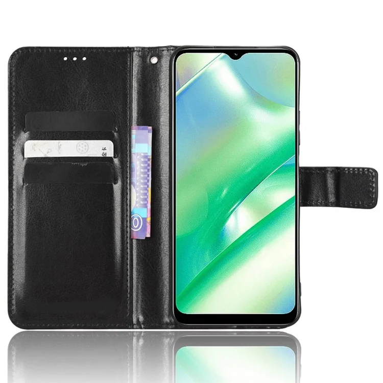Pour le Royaume C33 4G Crazy Horse Texture PU Cuir Étui en Cuir Support Magnétique Flip Design Téléphone Portefeuille de Protection Portefeuille Avec Sangle - le Noir