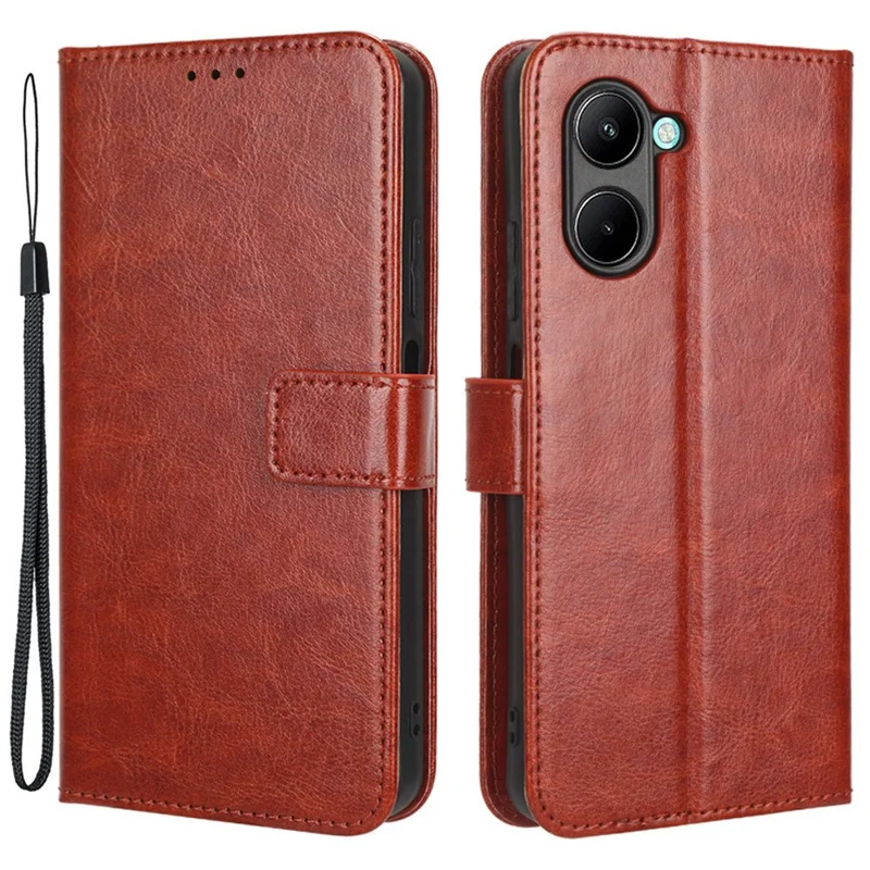 Per Realme C33 4G Crazy Horse Texture Case in Pelle PU Stand Magnetic Flip Design Design Portafoglio Protettivo Con Cinturino - Marrone
