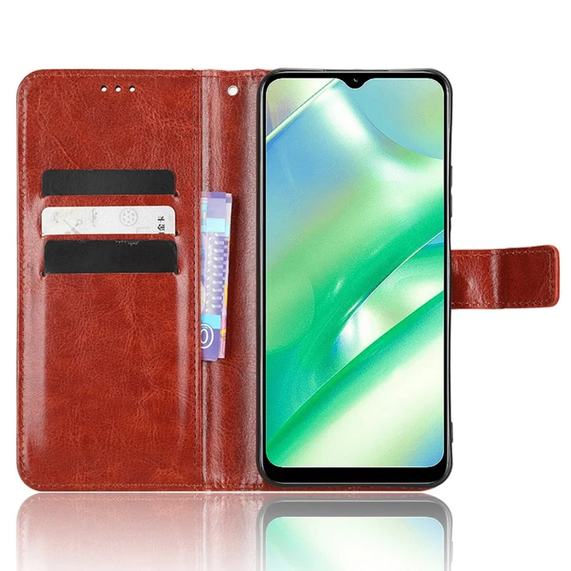 Per Realme C33 4G Crazy Horse Texture Case in Pelle PU Stand Magnetic Flip Design Design Portafoglio Protettivo Con Cinturino - Marrone