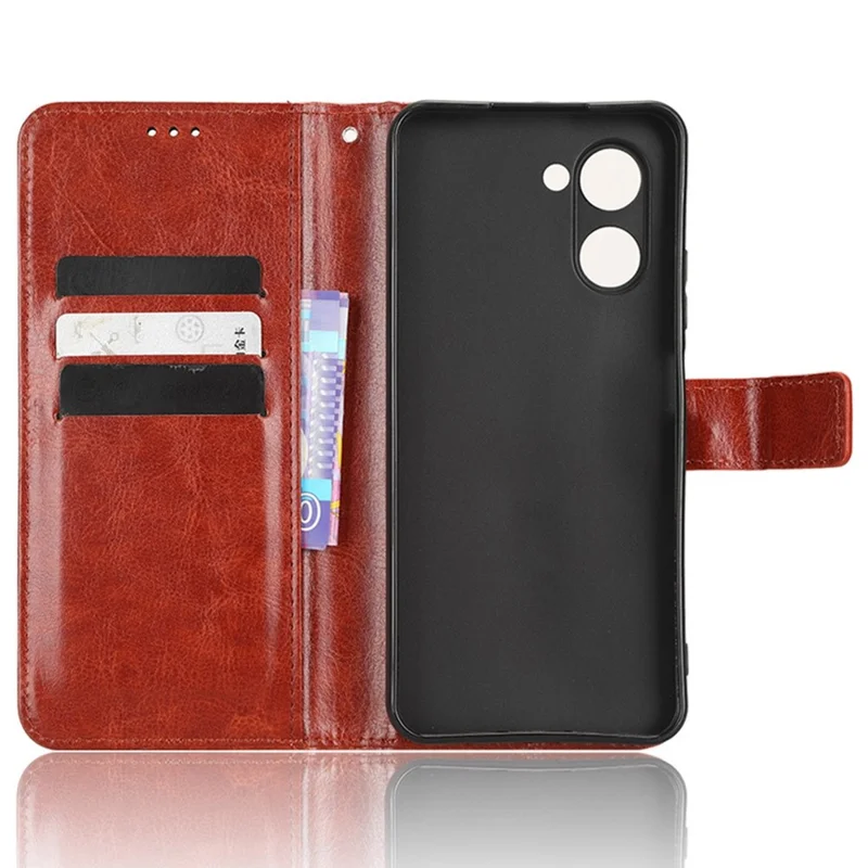 Per Realme C33 4G Crazy Horse Texture Case in Pelle PU Stand Magnetic Flip Design Design Portafoglio Protettivo Con Cinturino - Marrone