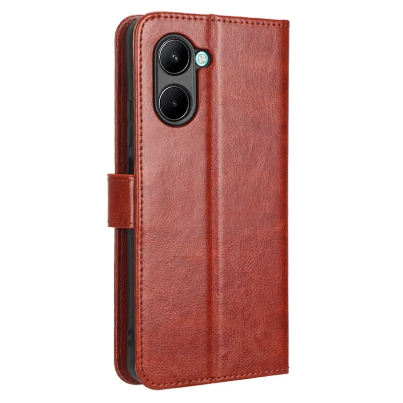 Per Realme C33 4G Crazy Horse Texture Case in Pelle PU Stand Magnetic Flip Design Design Portafoglio Protettivo Con Cinturino - Marrone