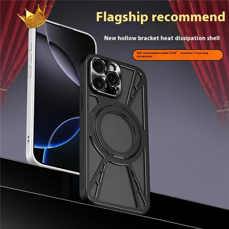 For iPhone 13 Pro Case Magnetic Kickstand Hollow Heat Dissipation Silicone + PC + Metal Bumper Phone Cover - Black