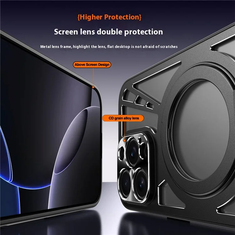 For iPhone 13 Pro Case Magnetic Kickstand Hollow Heat Dissipation Silicone + PC + Metal Bumper Phone Cover - Black