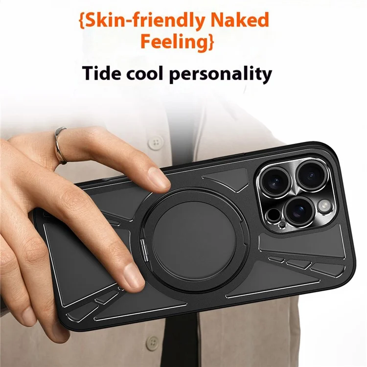 For iPhone 13 Pro Case Magnetic Kickstand Hollow Heat Dissipation Silicone + PC + Metal Bumper Phone Cover - Black