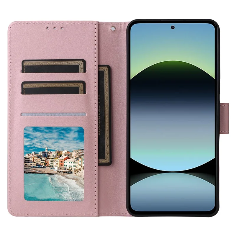 For Xiaomi Poco M7 Pro 5G  /  Redmi Note 14 5G Case Lacquered Marble Pattern Leather Phone Cover - Rose Gold