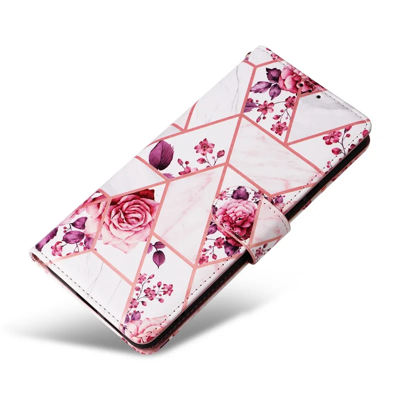 For Xiaomi Poco M7 Pro 5G  /  Redmi Note 14 5G Case Lacquered Marble Pattern Leather Phone Cover - Rose Gold